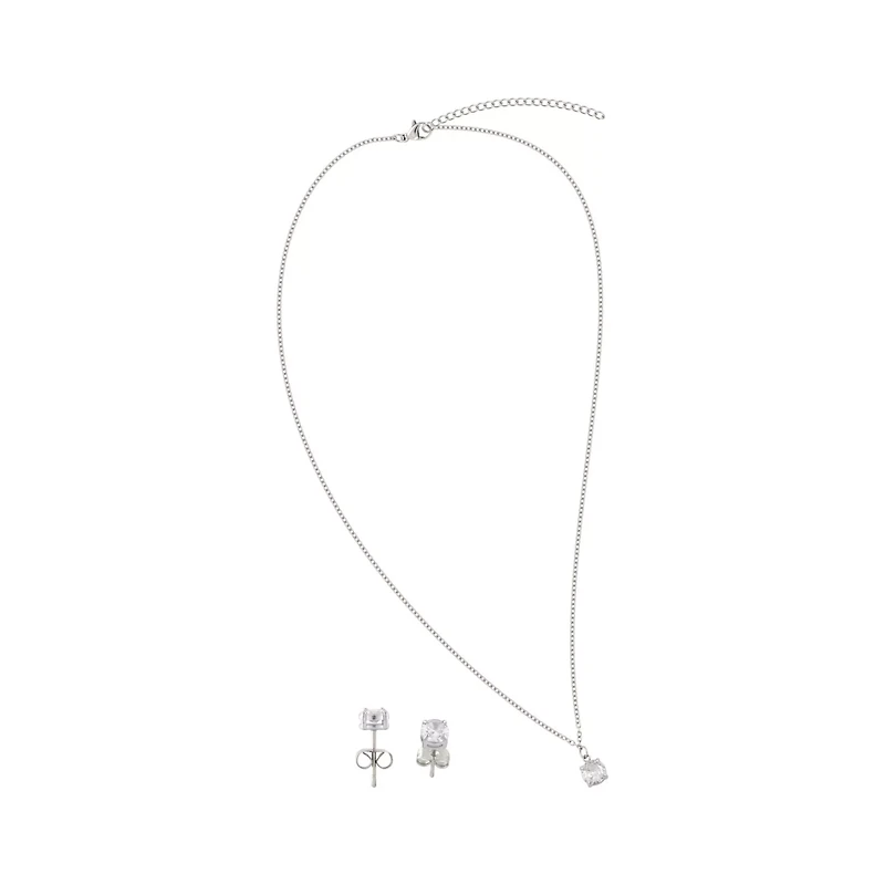 CZ April Birthstone Necklace and Stud Earring Set