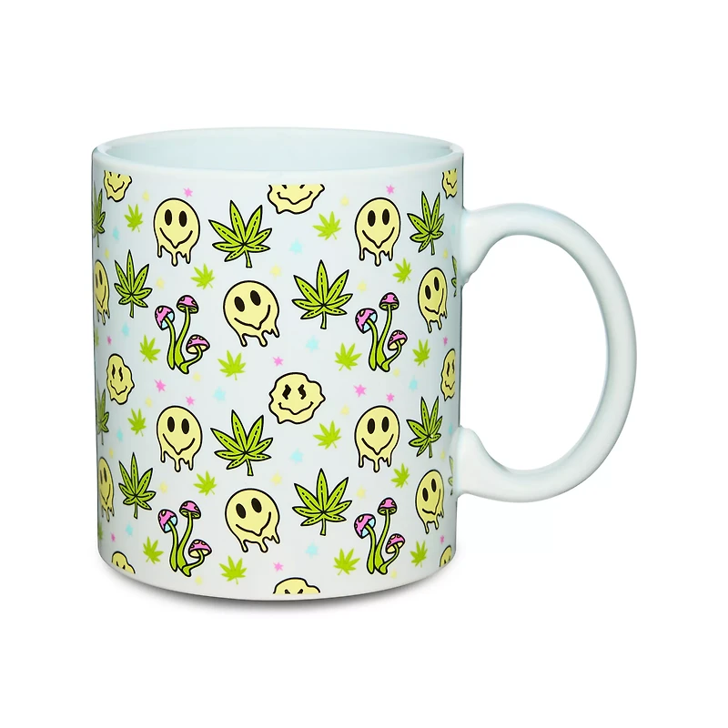 Weed Leaf Smiley Face Mushrom Coffee Mug - 20 oz.