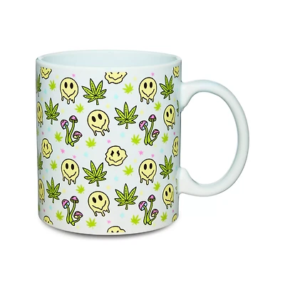 Weed Leaf Smiley Face Mushrom Coffee Mug - 20 oz.