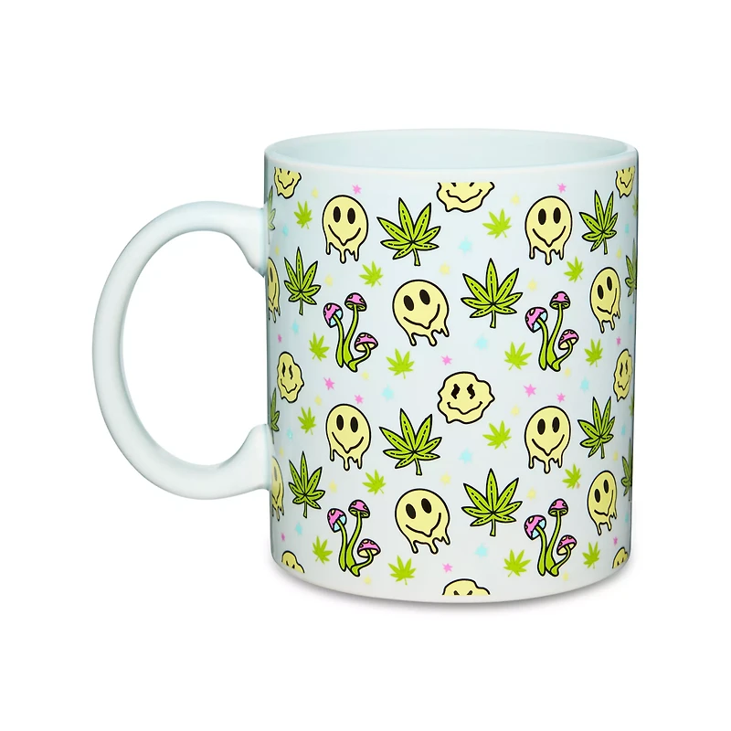 Weed Leaf Smiley Face Mushrom Coffee Mug - 20 oz.
