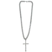 CZ Silvertone Cross Pendant Chain Necklace