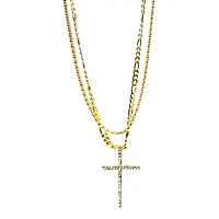 CZ Goldtone Double Chain Cross Necklace