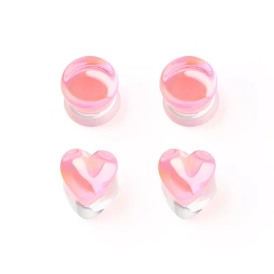 Multi-Pack Pink Oil Slick Heart Plugs - 2 Pair