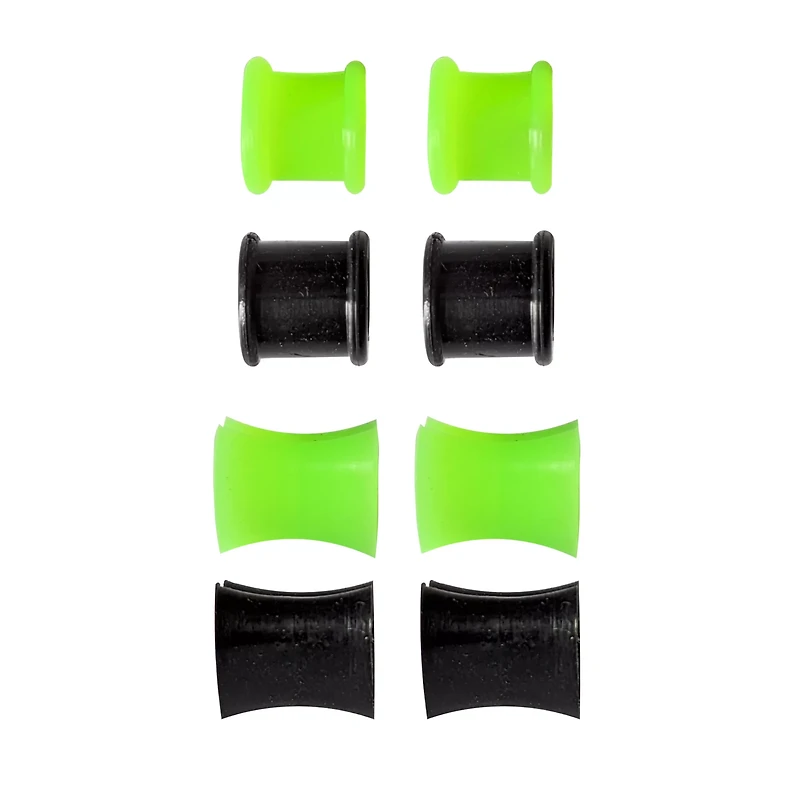 Multi-Pack Green and Black Heart Silicone Tunnels - 4 Pairs
