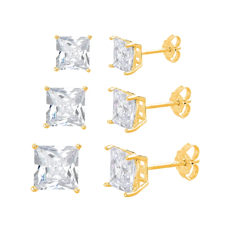 Multi-Pack Gold Plated CZ Stud Earrings 3 Pair - 20 Gauge