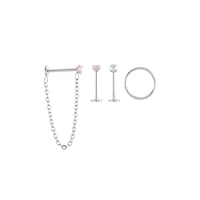 Multi-Pack Pink CZ Heart Labret Rings and Hoop 4 Pack - 18 Gauge