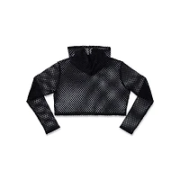 Hooded Fishnet Long Sleeve Crop Top