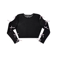Black and Pink Bow Mesh Crop Top