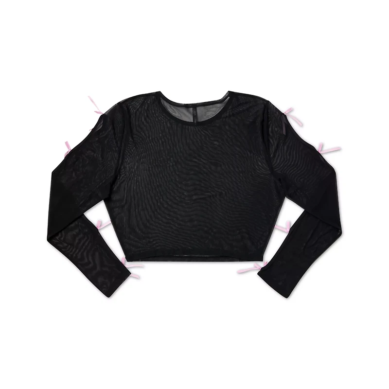 Black and Pink Bow Mesh Crop Top