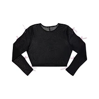 Black and Pink Bow Mesh Crop Top