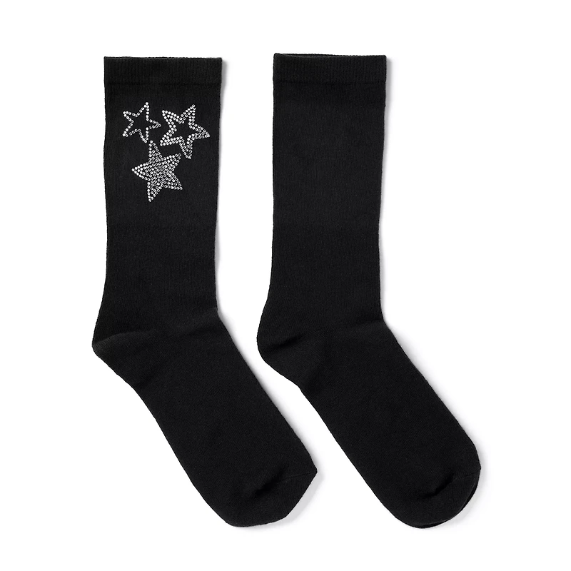 Rhinestone Star Crew Socks