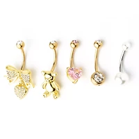 Multi-Pack Goldtone Bow Bear Belly Rings 5 Pack - 14 Gauge