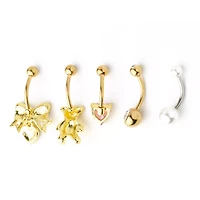 Multi-Pack Goldtone Bow Bear Belly Rings 5 Pack - 14 Gauge