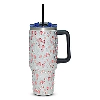 Pink and Silver Bedazzled Travel Tumbler with Straw - 40 oz.