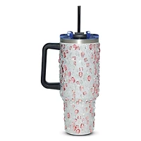 Pink and Silver Bedazzled Travel Tumbler with Straw - 40 oz.