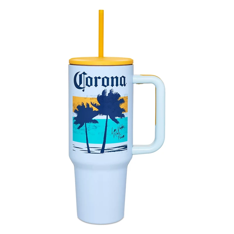 Corona Palm Tree Travel Tumbler with Straw and Pouch - 40 oz.