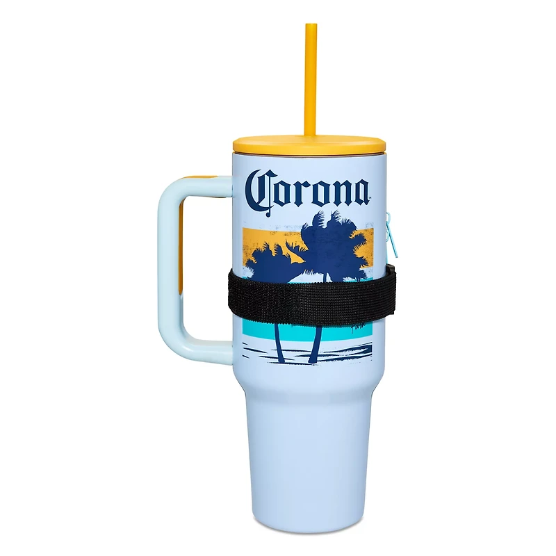 Corona Palm Tree Travel Tumbler with Straw and Pouch - 40 oz.