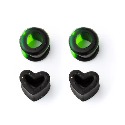 Multi-Pack Black and Green Silicone Tunnels - 2 Pair