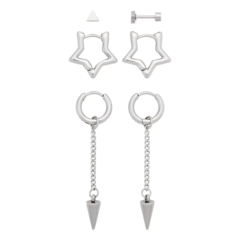 Multi-Pack Stud Star Hoop and Dangle Earrings 3 Pair - 18 Gauge