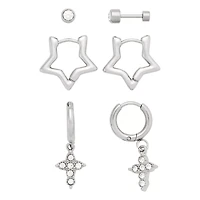 Multi-Pack Stud and Star Hoop Earrings 3 Pair - 18 Gauge
