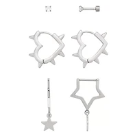 Multi-Pack CZ Stud Heart Star Hoop and Dangle Earrings 3 Pair - 18 Gauge