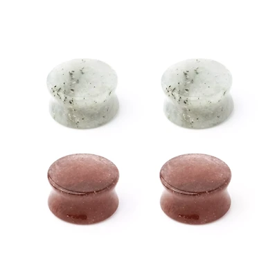 Multi-Pack Brown and White Quartz Double Flared Plugs 4 Pack