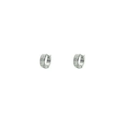 Silvertone Thick Huggie Hoop Earrings