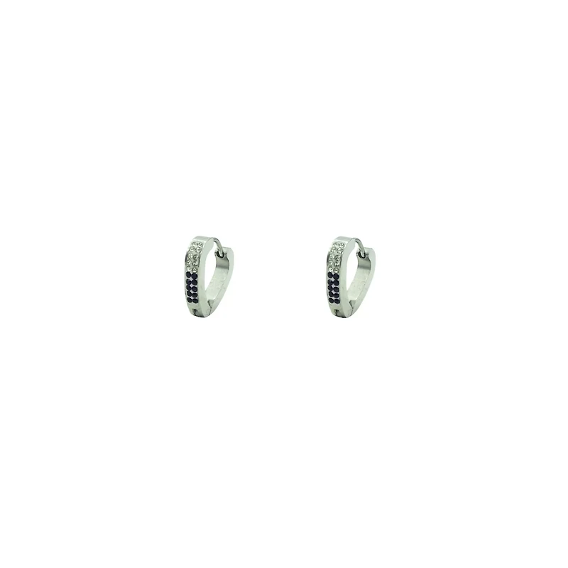 CZ Silvertone and Black Huggie Hoop Earrings
