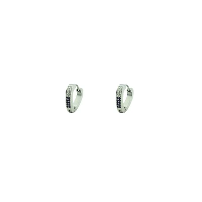 CZ Silvertone and Black Huggie Hoop Earrings