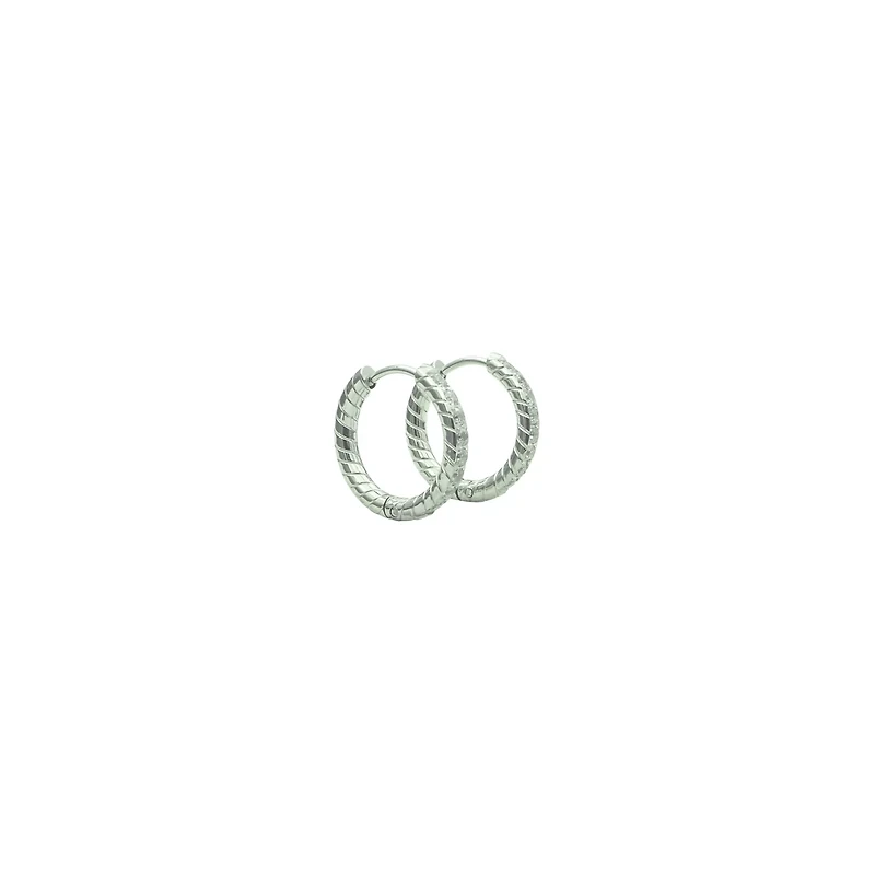 CZ Silvertone Patterned Huggie Hoop Earrings