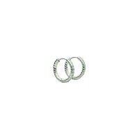 CZ Silvertone Patterned Huggie Hoop Earrings