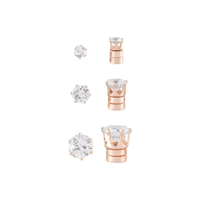 Multi-Pack Rose Gold CZ Magnetic Stud Earrings - 3 Pack