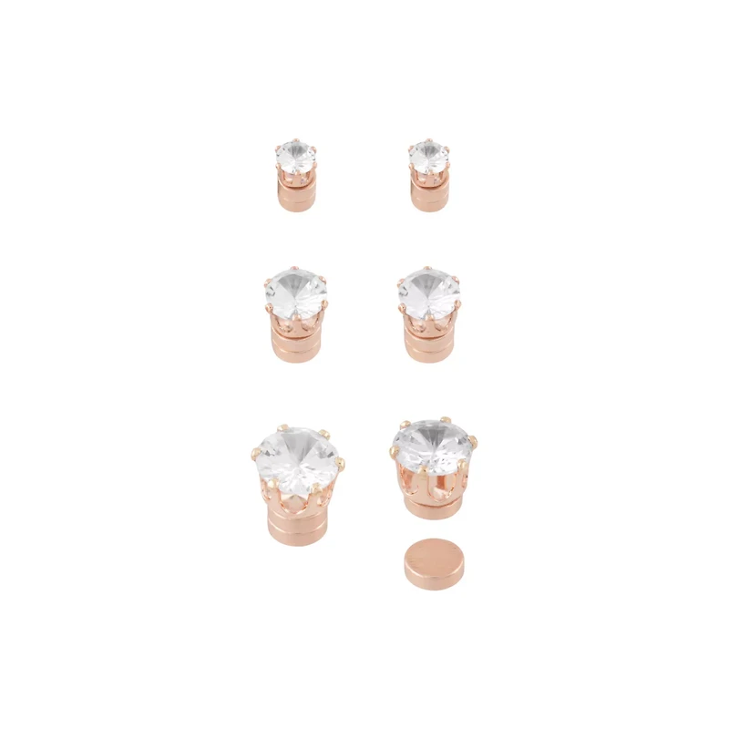 Multi-Pack Rose Gold CZ Magnetic Stud Earrings - 3 Pack