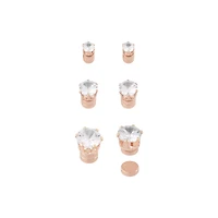 Multi-Pack Rose Gold CZ Magnetic Stud Earrings - 3 Pack