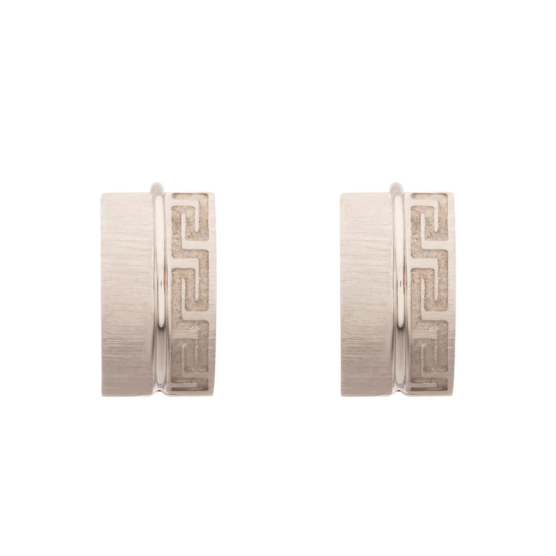 Silver Greek Meander Half Pattern Huggie Hoops - 18 Gauge