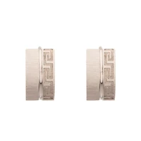 Silver Greek Meander Half Pattern Huggie Hoops - 18 Gauge
