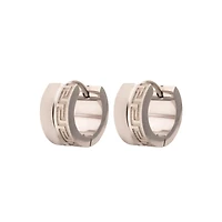 Silver Greek Meander Half Pattern Huggie Hoops - 18 Gauge