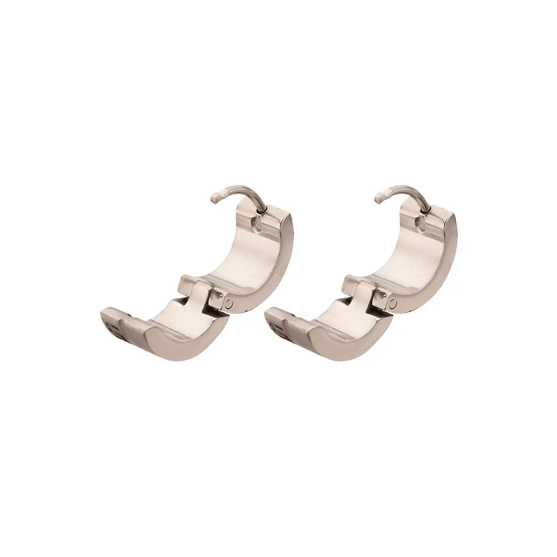 Silver Greek Meander Half Pattern Huggie Hoops - 18 Gauge