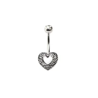Silvertone Heart Swirl Belly Ring - 14 Gauge