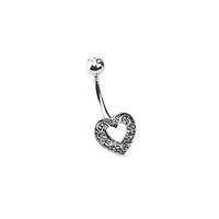 Silvertone Heart Swirl Belly Ring - 14 Gauge
