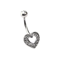 Silvertone Heart Swirl Belly Ring - 14 Gauge