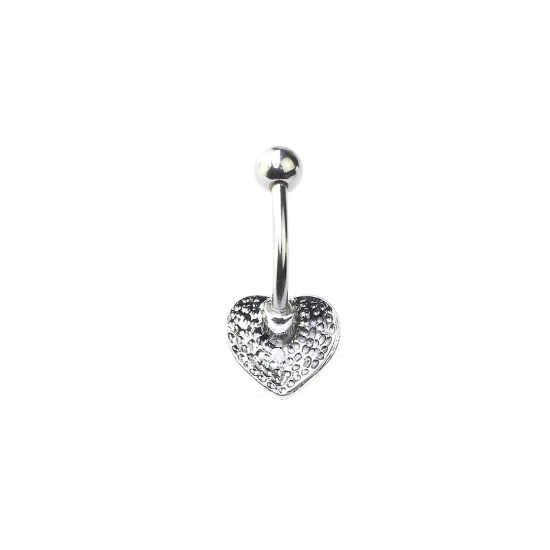 Silvertone Heart Swirl Belly Ring - 14 Gauge