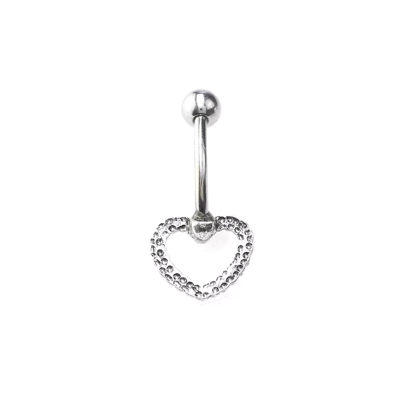 Silvertone Rope Heart Belly Ring - 14 Gauge