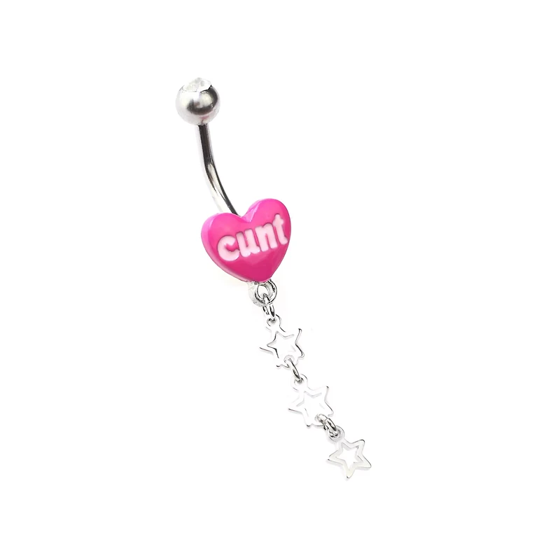 Cunt Heart Star Dangle Belly Ring - 14 Gauge