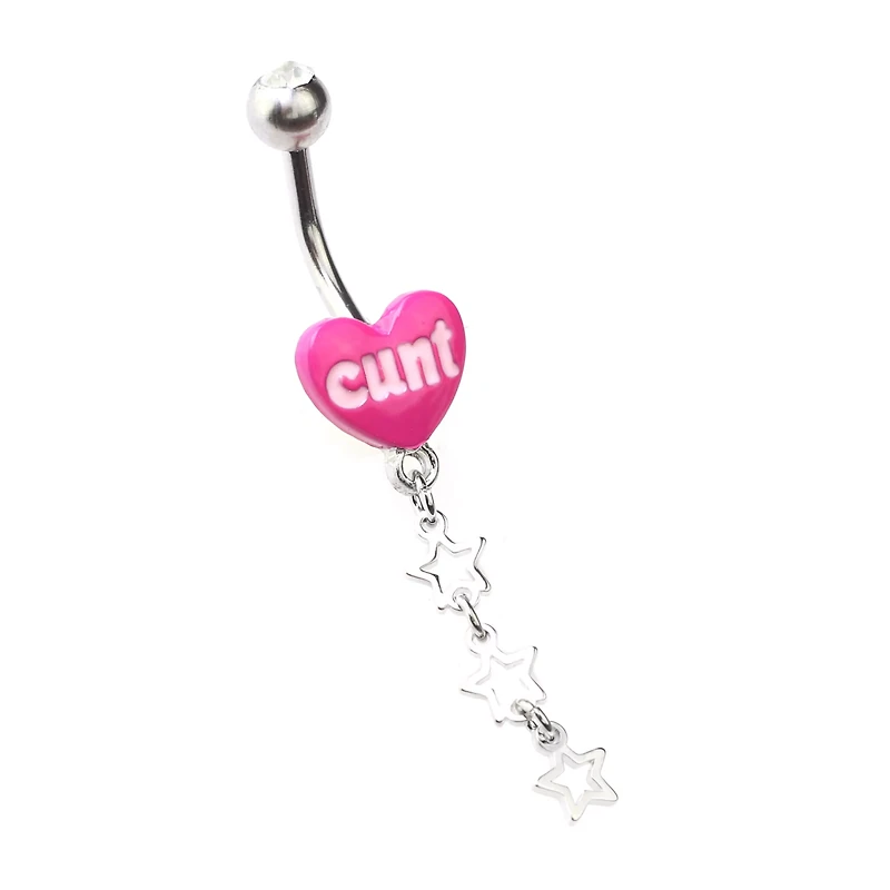 Cunt Heart Star Dangle Belly Ring - 14 Gauge
