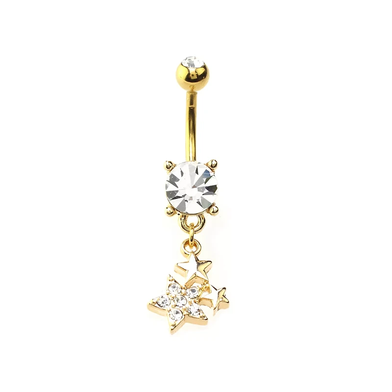 Goldtone Star Cluster Dangle Belly Ring - 14 Gauge