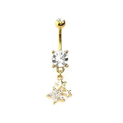 Goldtone Star Cluster Dangle Belly Ring - 14 Gauge