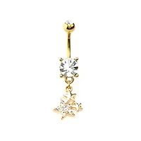 Goldtone Star Cluster Dangle Belly Ring - 14 Gauge