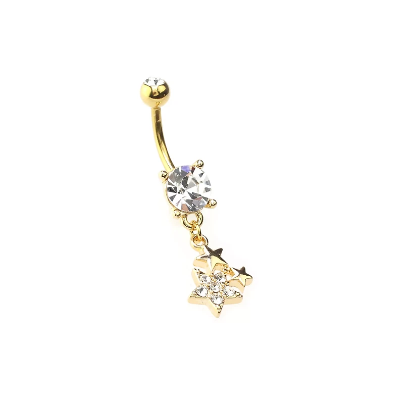 Goldtone Star Cluster Dangle Belly Ring - 14 Gauge
