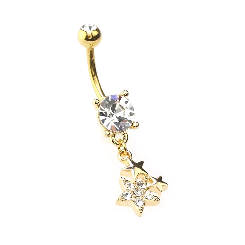 Goldtone Star Cluster Dangle Belly Ring - 14 Gauge